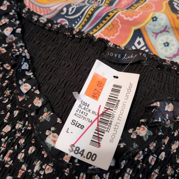 Black floral stretchy smocked ruffle dress M/L NWT - Picture 7 of 13